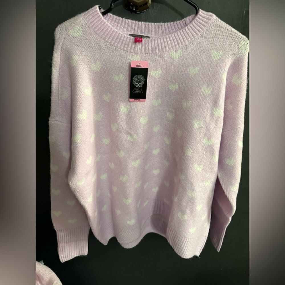 Vince Camuto Women's Valentine Heart Azalea Sweater NWT Small or M Ice Pink - Picture 6 of 11